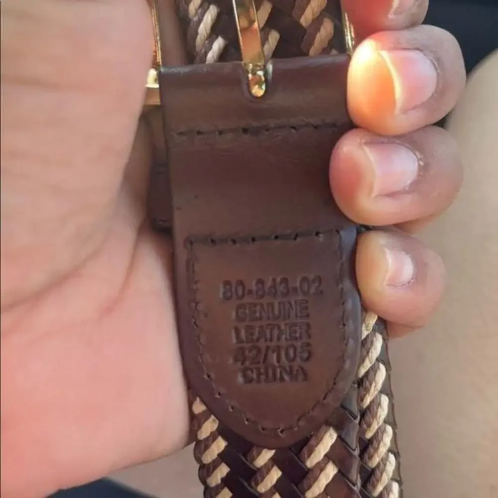 leather braided belt in brown and tan 42”